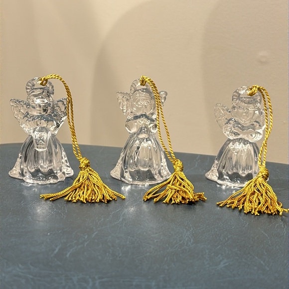 Vintage Gorham set of three crystal angel ornaments with gold tassels - Picture 6 of 12